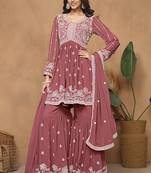 Embroidered rose pink faux georgette salwar kameez