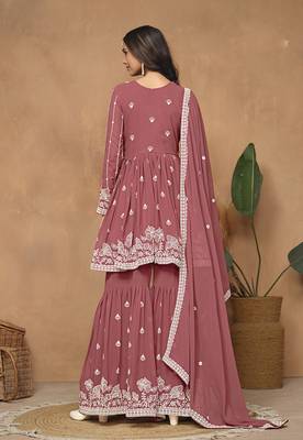 Embroidered rose pink faux georgette salwar kameez 2