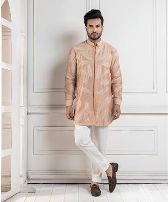 Golden palm silk kurta set 1