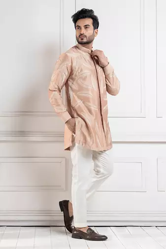 Golden palm silk kurta set