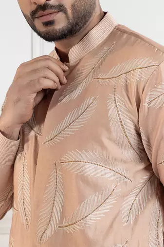 Golden palm silk kurta set