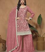 Peach chinon embroidered salwar kameez