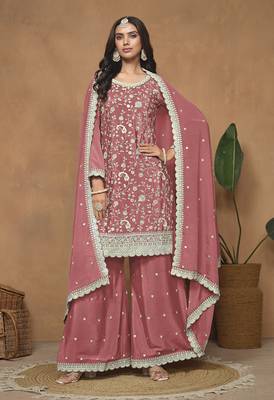 Peach chinon embroidered salwar kameez 2