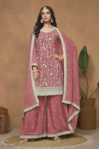 Peach chinon embroidered salwar kameez