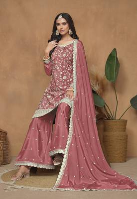 Peach chinon embroidered salwar kameez 3