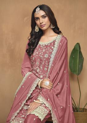 Peach chinon embroidered salwar kameez 4