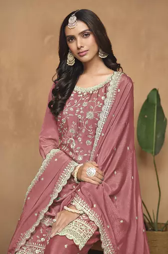 Peach chinon embroidered salwar kameez