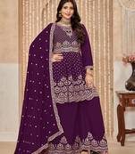 Chinon embroidered party designer salwar kameez in wine