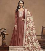 Embroidered art silk brown gown