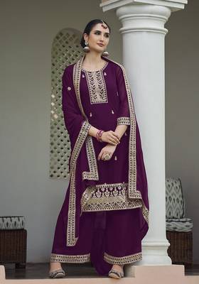 Georgette wine embroidered salwar kameez 1