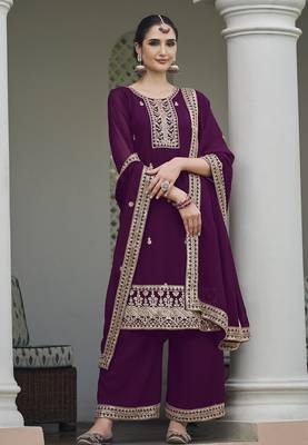 Georgette wine embroidered salwar kameez 2