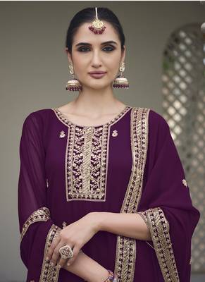 Georgette wine embroidered salwar kameez 3