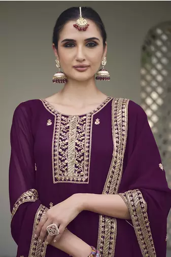 Georgette wine embroidered salwar kameez
