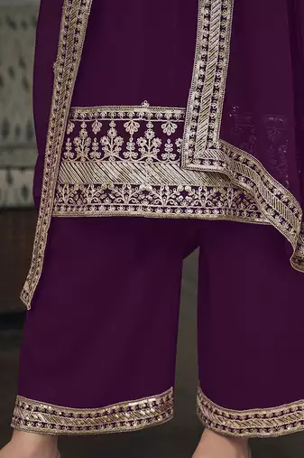 Georgette wine embroidered salwar kameez