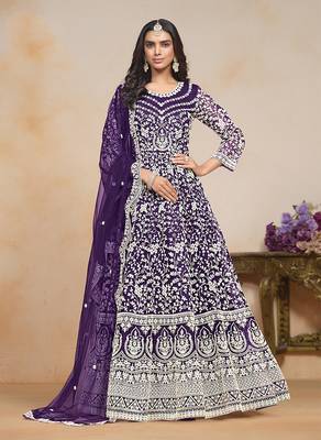 Purple net floor length salwar kameez 1