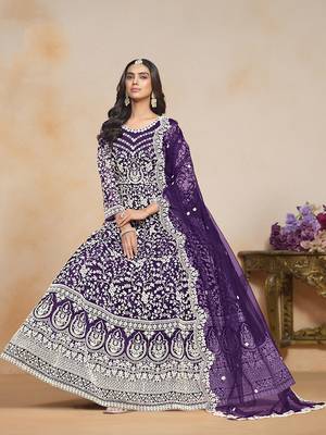 Purple net floor length salwar kameez 2