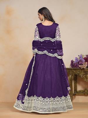 Purple net floor length salwar kameez 3