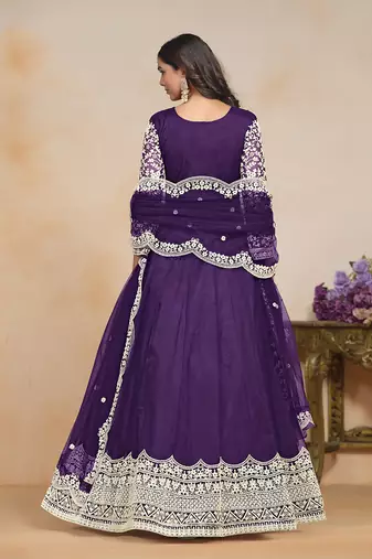 Purple net floor length salwar kameez