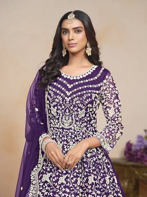 Purple net floor length salwar kameez 4