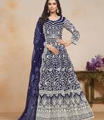Navy blue ceremonial net floor length salwar kameez
