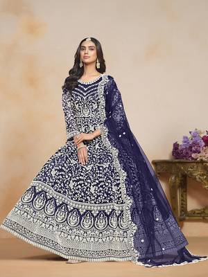 Navy blue net floor length salwar kameez 2