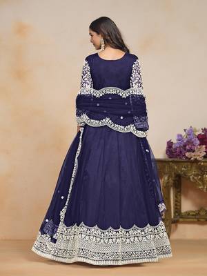 Navy blue net floor length salwar kameez 3