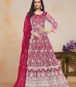 Rani pink ceremonial net floor length salwar kameez