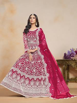 Rani pink net floor length salwar kameez 2