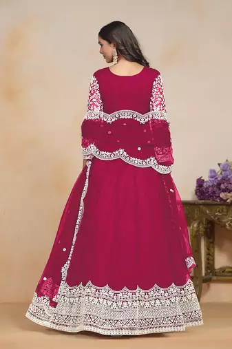 Rani pink net floor length salwar kameez