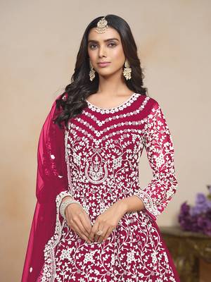 Rani pink net floor length salwar kameez 4