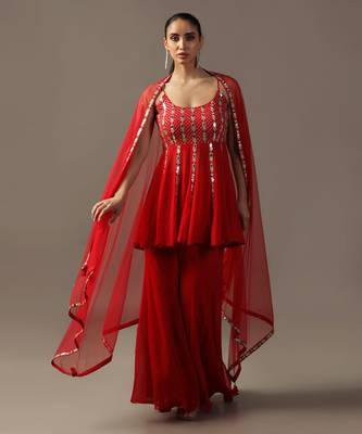 Red mirrorwork gharara set 1