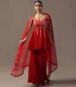 Red mirrorwork gharara set