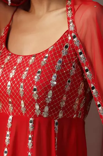Red mirrorwork gharara set
