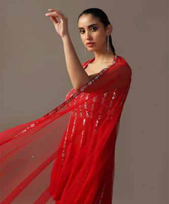Red mirrorwork gharara set 3