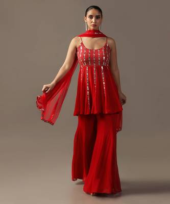 Red mirrorwork gharara set 4