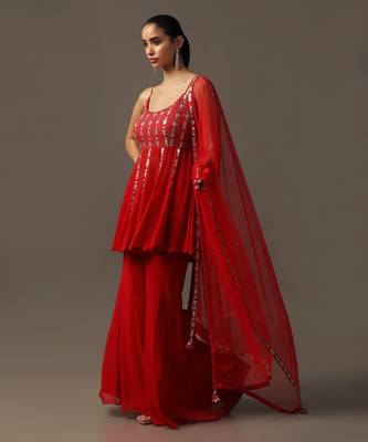 Red mirrorwork gharara set 5