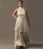 Ivory thread and sequin textured halter sharara set