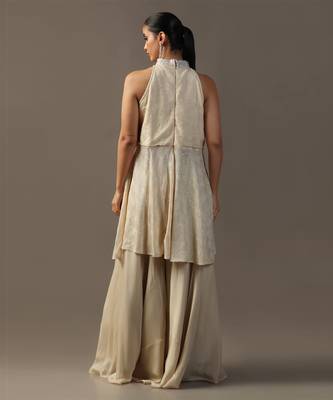 Ivory thread and sequin textured halter sharara set 3