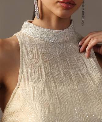 Ivory thread and sequin textured halter sharara set 4
