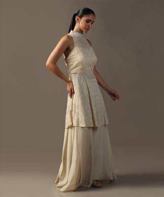 Ivory thread and sequin textured halter sharara set 5