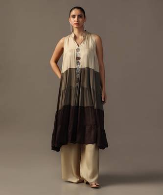 Shades of chocolate tiered anarkali kurta with pants 1