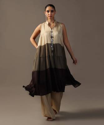 Shades of chocolate tiered anarkali kurta with pants 2