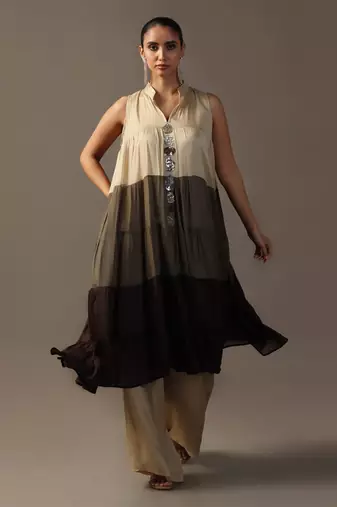 Shades of chocolate tiered anarkali kurta with pants