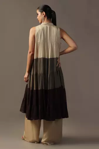 Shades of chocolate tiered anarkali kurta with pants