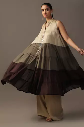 Shades of chocolate tiered anarkali kurta with pants