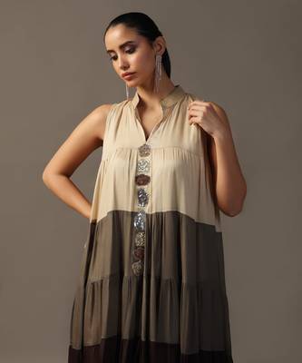 Shades of chocolate tiered anarkali kurta with pants 5