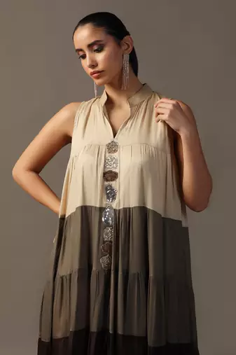 Shades of chocolate tiered anarkali kurta with pants