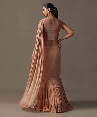 Dusky peach fitted lehenga and top with draped dupatta 3