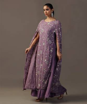 Purple cape style fully embroidered kurta with sharara pants 1