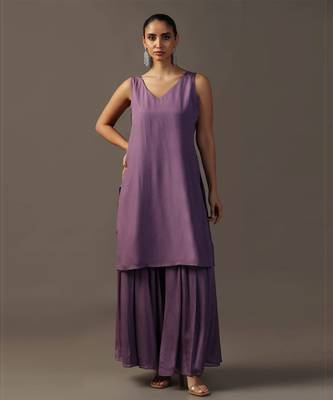 Purple cape style fully embroidered kurta with sharara pants 2